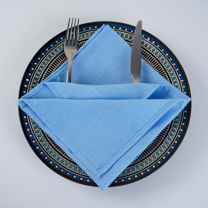 INFEI Solid Color Linen Blended Thin Dinner Cloth Napkins - Set of 12 (40 x 40 cm) - for Events & Home Use (Sky Blue) - Image 4